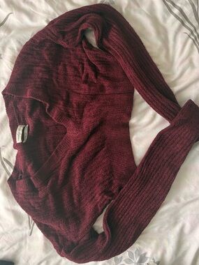 Urban Outfitters Wine-Red Open Front Knit Cardigan
